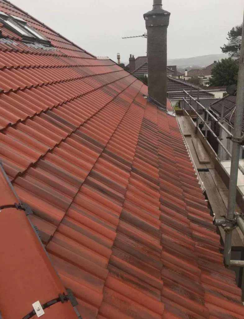 Close-up of new roofs in Bristol with neatly fitted tiles